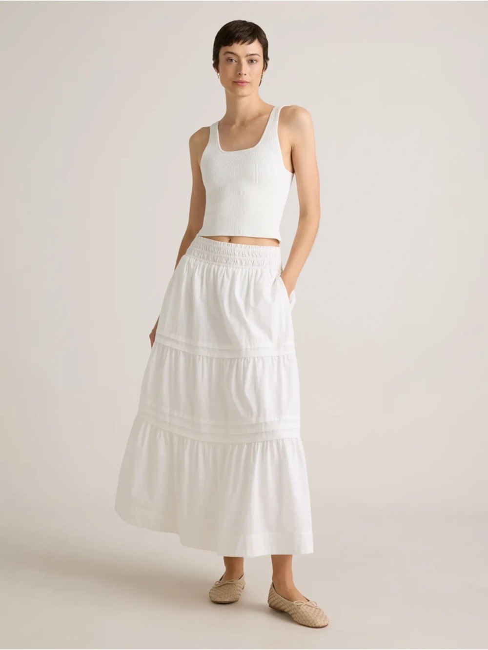 Quince White Tiered Maxi Skirt with Smocked Waist - Picture 3 of 5